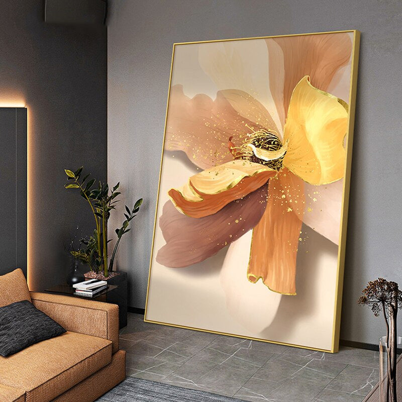 Big Floral Modern Abstract Wall Art Fine Art Canvas Prints Blue Jade Orange Yellow Flowers Pictures For Luxury Living Room Nordic Botanical Art Decor