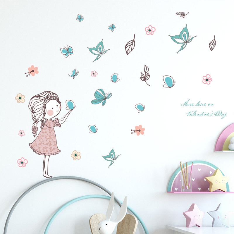 Cute Butterflies Girl's Room Wall Mural Removable PVC Wall Decal For Girls Bedroom Decor Simple Creative DIY Makeover For Nursery Room Wall Art Decoration