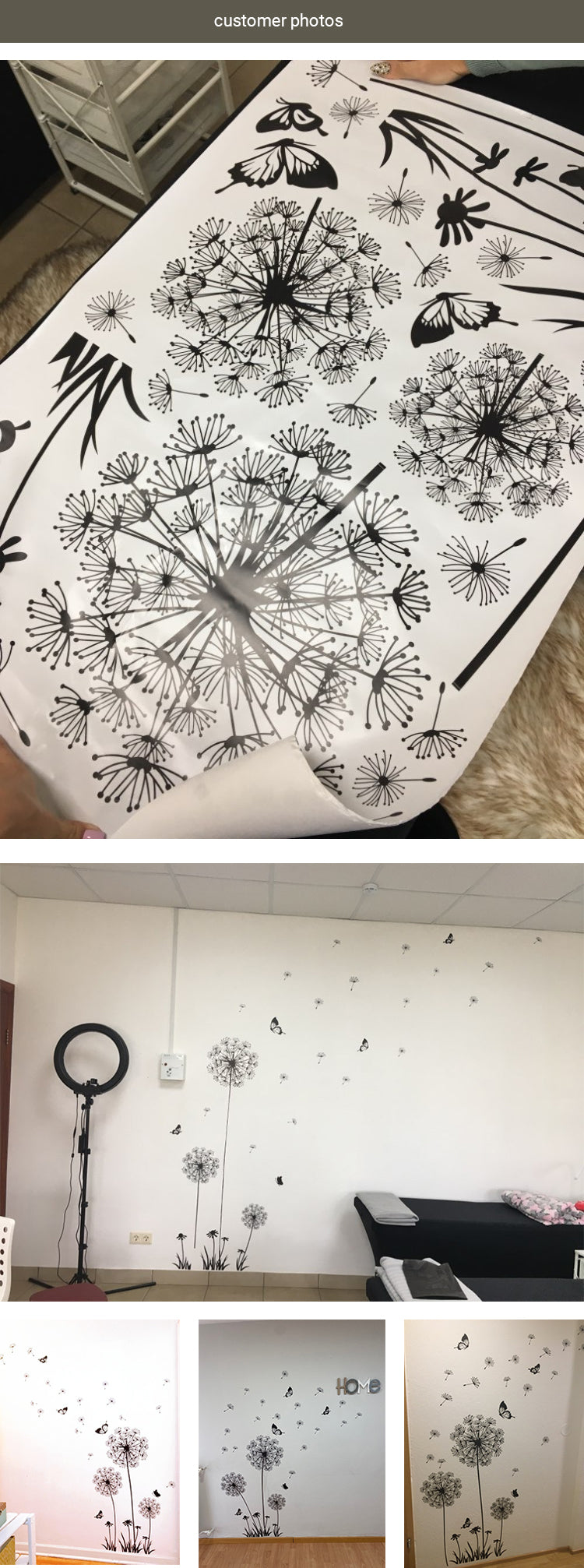 Dandelion Wall Art Mural PVC Sticker For Wall Or Window Black Dandelion Silhouettes Vinyl Decals For Decorating Plain Walls Windows Creative Home Decor