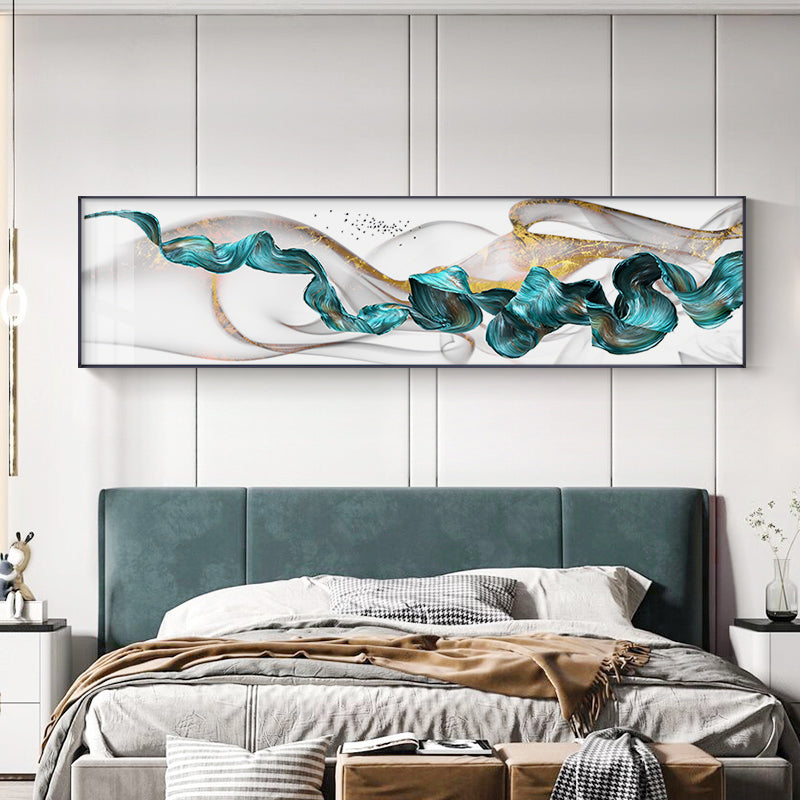 Flowing Golden Jade Splash Wide Format Abstract Landscape Wall Art Fine Art Canvas Print Pictures For Living Room Bedroom Art Decor