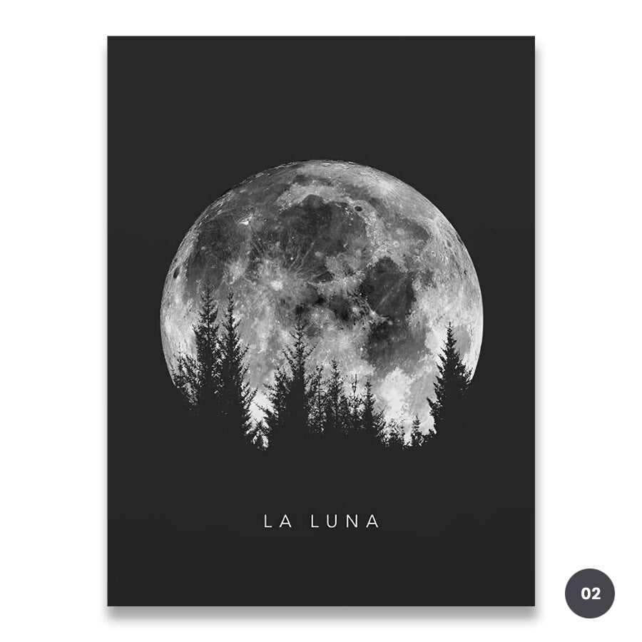 La Luna Black & White Moon Phases Wall Art Fine Art Canvas Prints Modern Posters For Bedroom Living Room Home Office Art Decor Trends 2023