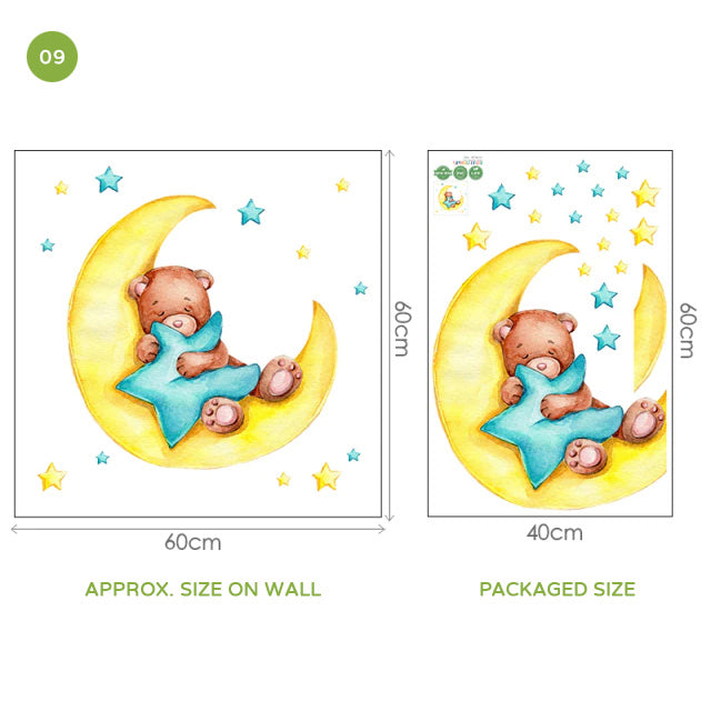 Cute Teddy Bear Moon Cloud And Stars Wall Decals For Kids Room Removable Wall Stickers For Baby Room Nordic Nursery Wall Creative DIY Art Decor