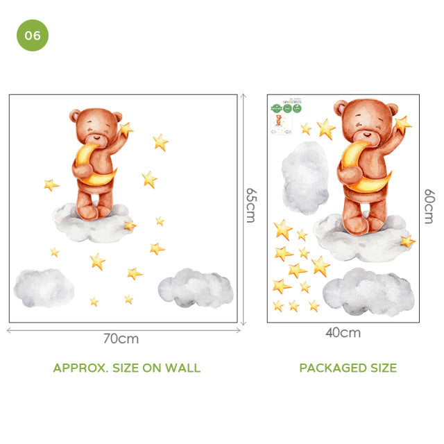 Cute Teddy Bear Moon Cloud And Stars Wall Decals For Kids Room Removable Wall Stickers For Baby Room Nordic Nursery Wall Creative DIY Art Decor