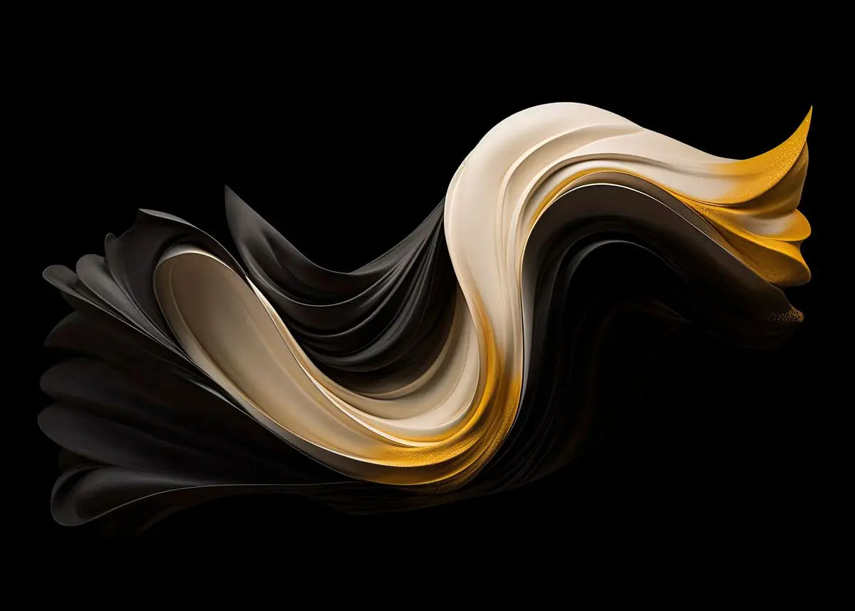 Modern Flowing Geometry Black Golden Abstract Wall Art Fine Art Canvas Prints Pictures For Living Room Dining Room Home Office Decor