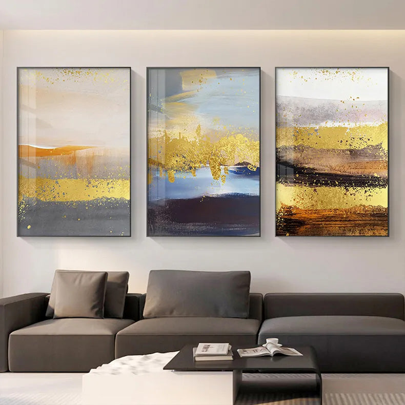 Abstract Nordic Landscape Wall Art Fine Art Canvas Prints Golden Rustic Hues Pictures For Modern Apartment Living Room Contemporary Home Decor