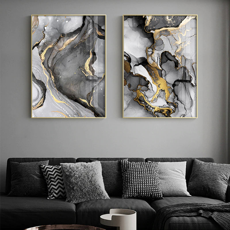 Liquid Golden Gray Marble Print Wall Art Fine Art Canvas Prints Abstract Fashion Pictures For Luxury Living Room Nordic Home Office Art Decor
