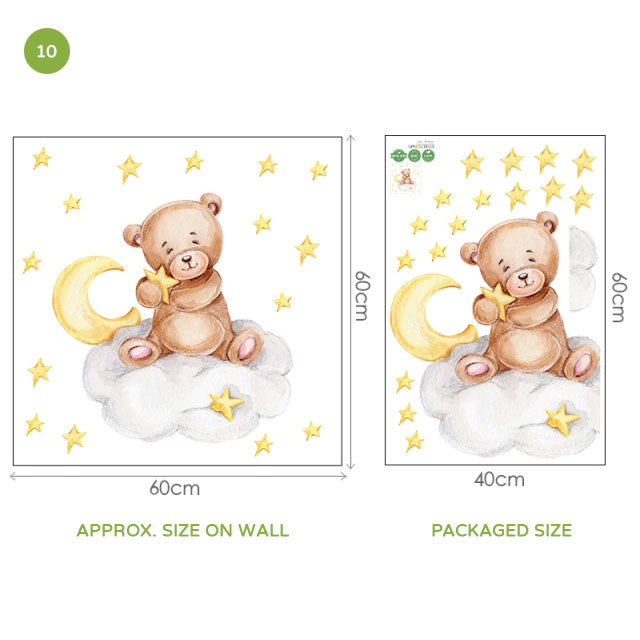 Cute Teddy Bear Moon Cloud And Stars Wall Decals For Kids Room Removable Wall Stickers For Baby Room Nordic Nursery Wall Creative DIY Art Decor