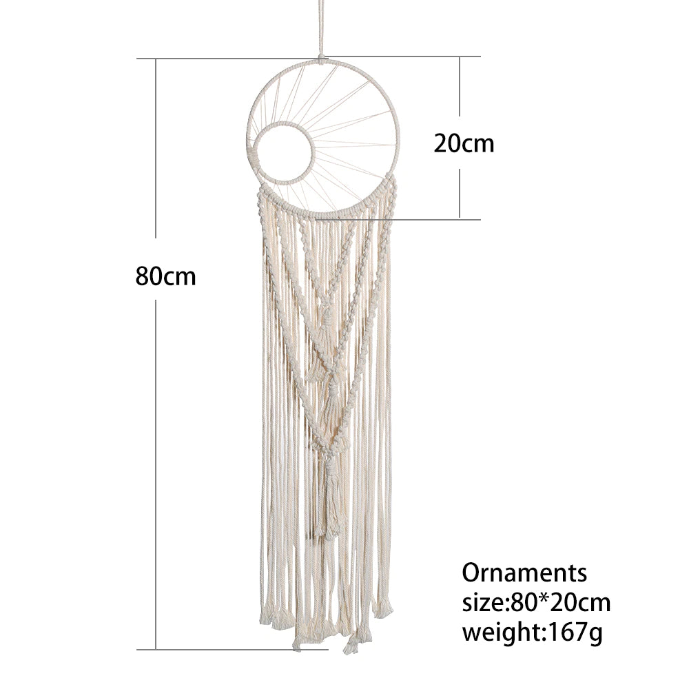 Fairy Light Dream Catcher Naturally Inspired Earthy Moon And Stars Cotton Macrame Hanging Decoration For Bedroom Living Room Essential Nordic Home Decor