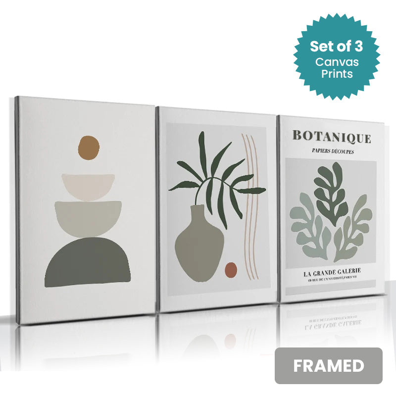 Set of 3Pcs FRAMED Canvas Prints - Nordic Lifestyle Abstract Wall Art Canvas Prints Framed With Wood Frame. Size Options: 20x30cm, 30x40cm
