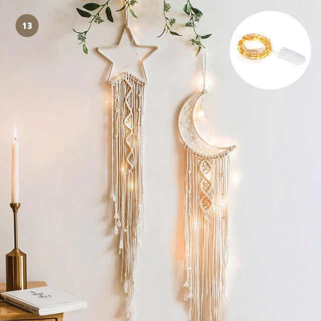 Moon And Stars Dream Catcher Naturally Inspired Cotton Macrame Earthy Hanging Decoration For Bedroom Living Room Essential Nordic Home Decor