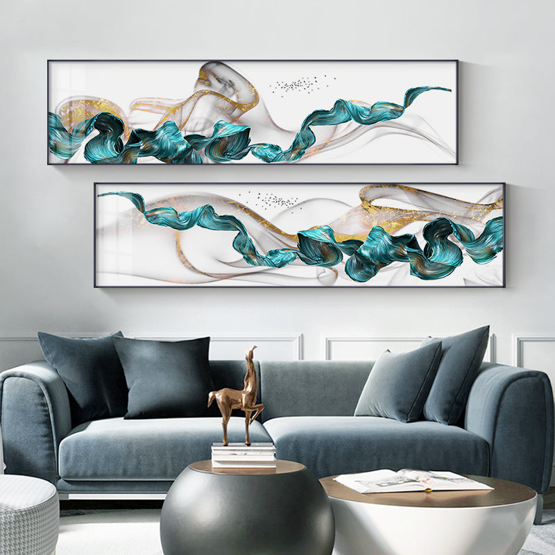 Flowing Golden Jade Splash Wide Format Abstract Landscape Wall Art Fine Art Canvas Print Pictures For Living Room Bedroom Art Decor