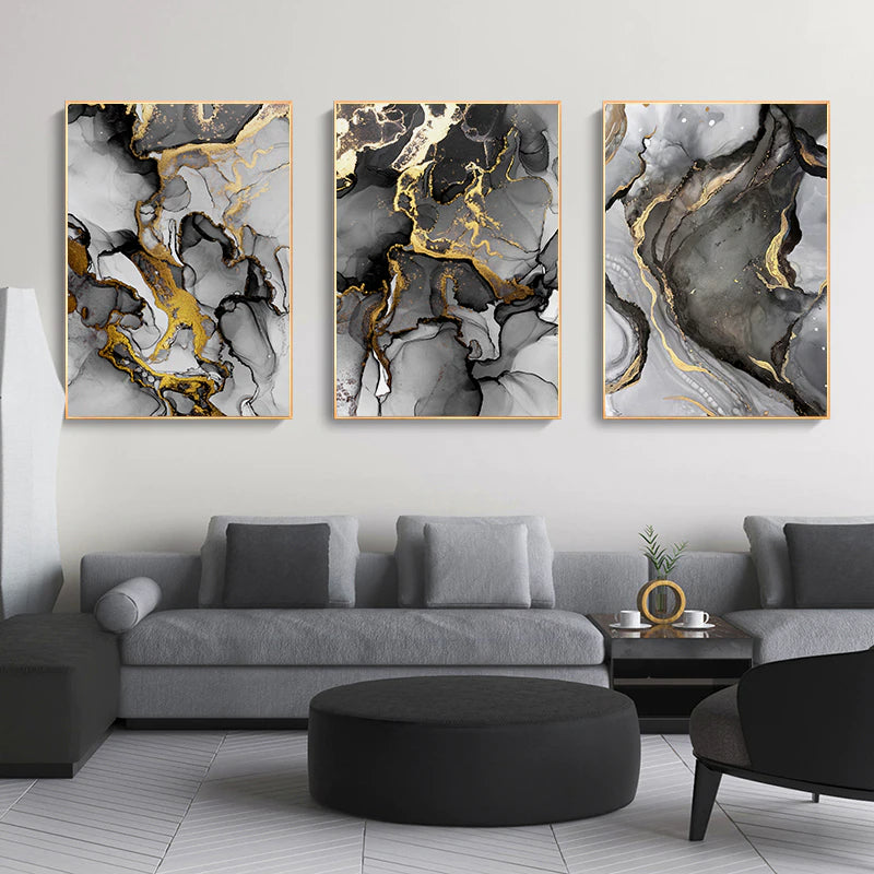 Liquid Golden Gray Marble Print Wall Art Fine Art Canvas Prints Abstract Fashion Pictures For Luxury Living Room Nordic Home Office Art Decor