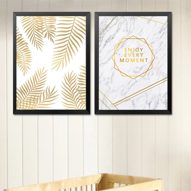 Enjoy Every Moment Quotation Wall Art Marble Background Golden Palm Leaf Fine Art Canvas Prints Nordic Posters For Living Room Bedroom Wall Art Decor