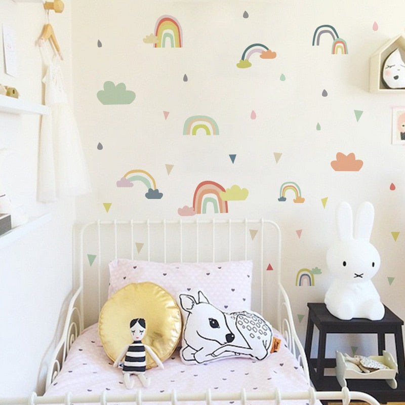 Rainbow Clouds Nursery Decor Wall Decal Removable Peel-and-stick Vinyl PVC Wall Decal For Kids Bedroom Wall Simple Creative DIY Wall Art Home Decor