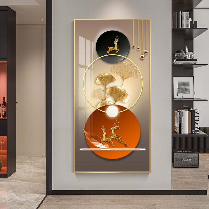 Golden Circle Of Light Nordic Abstract Auspicious Wall Art Fine Art Canvas Prints Modern Skyscraper Format Pictures For Luxury Living Room Wall Decor