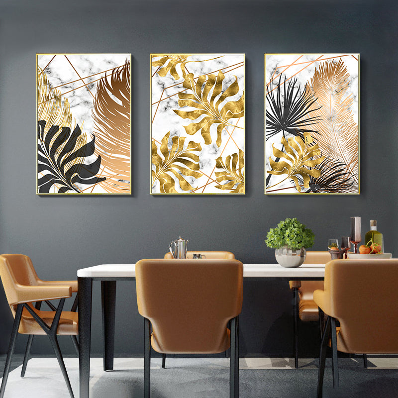 Nordic Tropical Gold Leaves Abstract Wall Art Posters Fine Art Canvas Prints Trendy Pictures For Modern Apartment Living Room Decor
