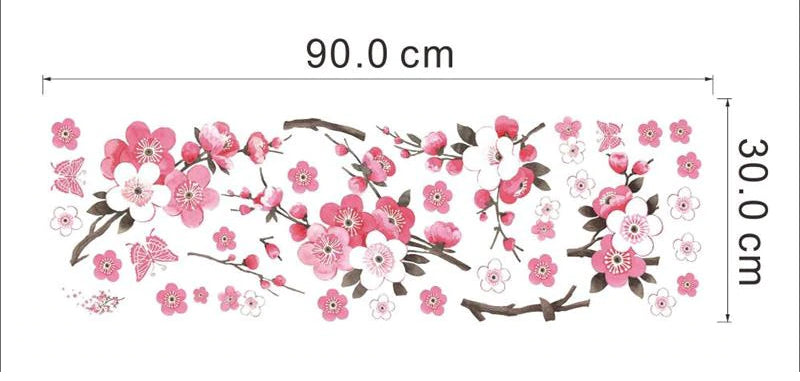 Pink Cherry Blossom Wall Mural Removable PVC Wall Decals Cherry Tree Branch Blossom Flowers Floral Wall Stickers For Bedroom Living Room Creative DIY Decor
