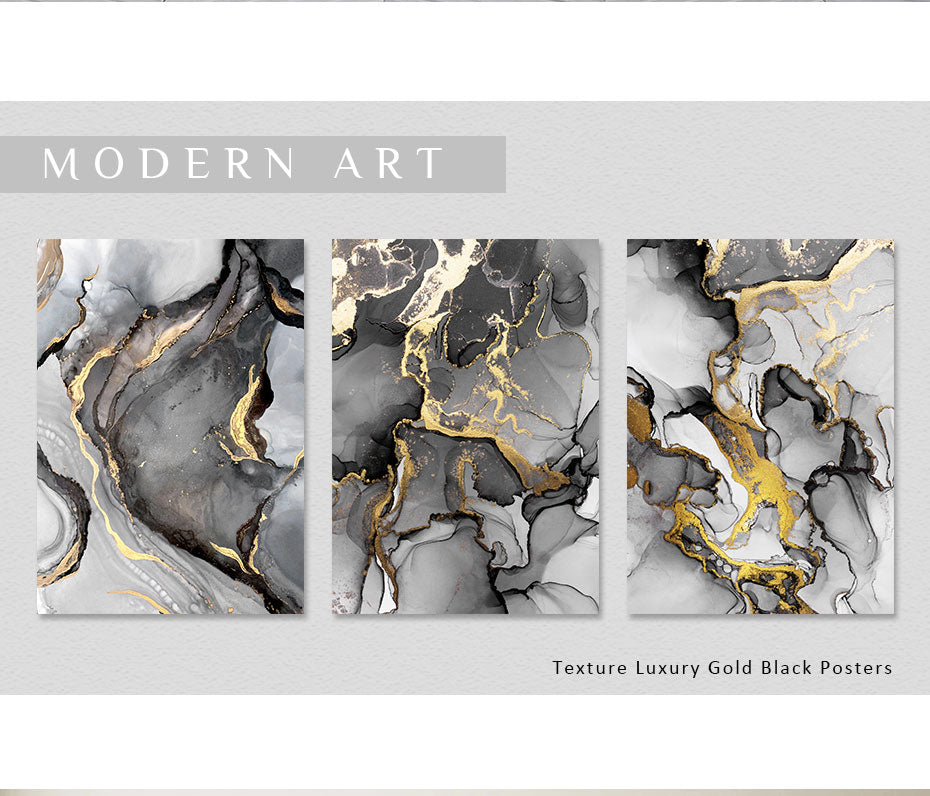 Liquid Golden Gray Marble Print Wall Art Fine Art Canvas Prints Abstract Fashion Pictures For Luxury Living Room Nordic Home Office Art Decor