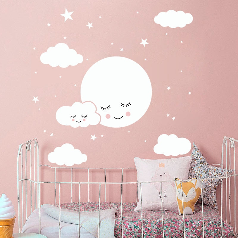 Sweet Dreams Cute Clouds White Wall Decals Removable PVC Vinyl Wall Murals For Baby's Bedroom Kids Room Creative Simple DIY Nordic Style Nursery Wall Art Decor