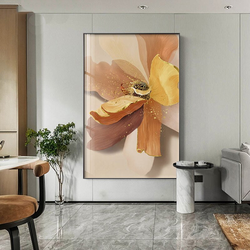 Big Floral Modern Abstract Wall Art Fine Art Canvas Prints Blue Jade Orange Yellow Flowers Pictures For Luxury Living Room Nordic Botanical Art Decor
