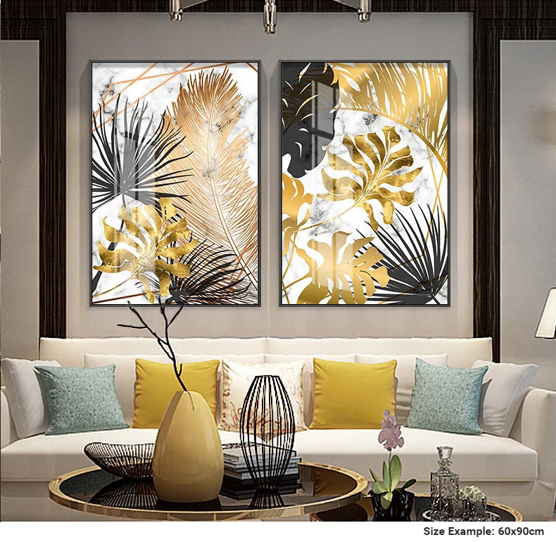 Nordic Tropical Gold Leaves Abstract Wall Art Posters Fine Art Canvas Prints For Modern Office Or Apartment Pictures For Living Room Decor