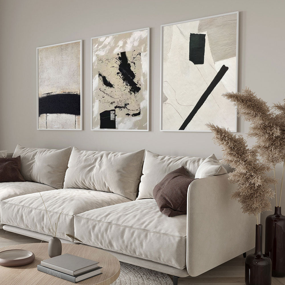 Contemporary Abstract Beige Black Textural Wall Art Fine Art Canvas Prints Modern Pictures For Living Room Dining Room Home Office Art Decor