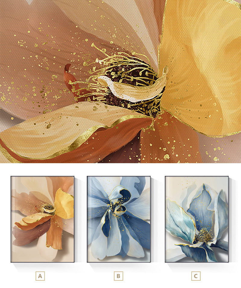 Big Floral Modern Abstract Wall Art Fine Art Canvas Prints Blue Jade Orange Yellow Flowers Pictures For Luxury Living Room Nordic Botanical Art Decor