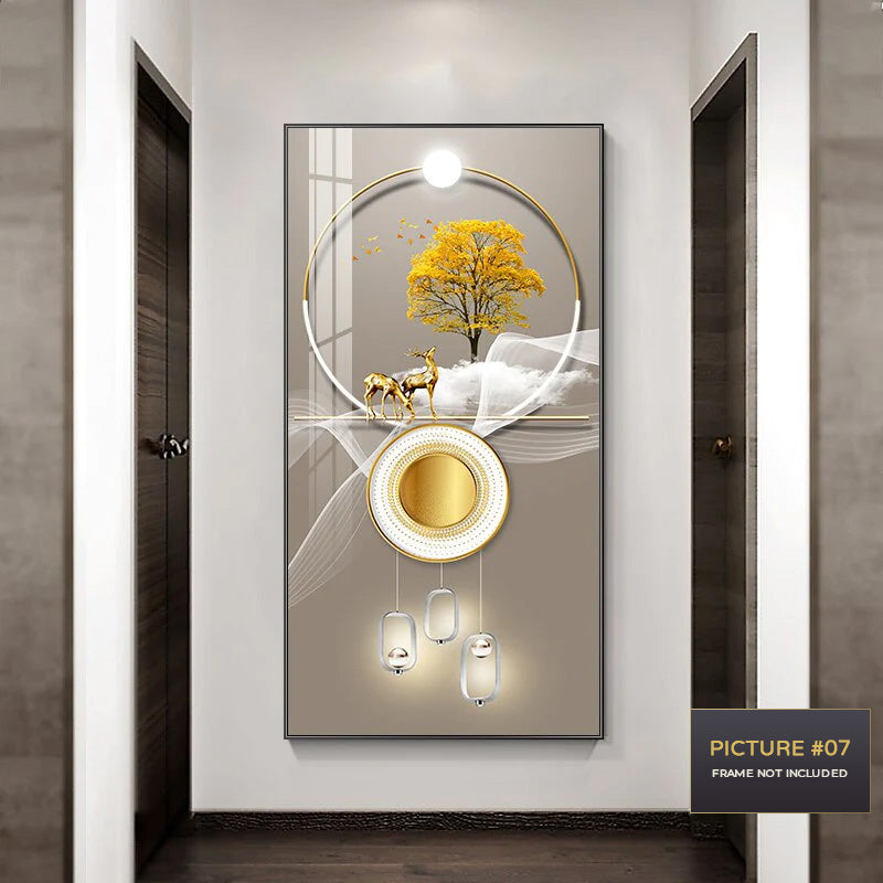 Golden Circle Of Light Nordic Abstract Auspicious Wall Art Fine Art Canvas Prints Modern Skyscraper Format Pictures For Luxury Living Room Wall Decor