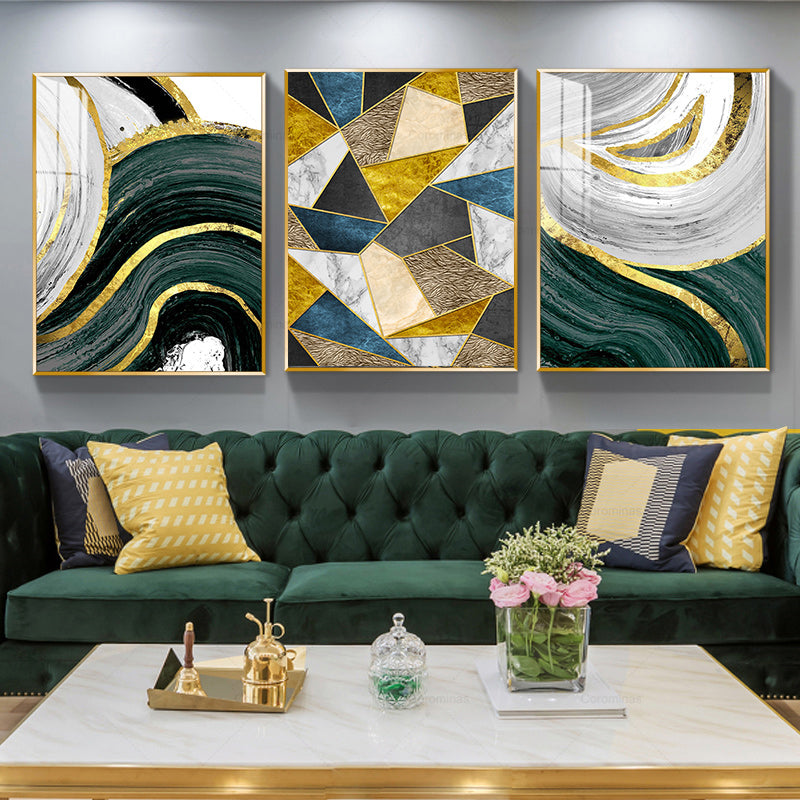 Abstract Golden Green Marble Design Wall Art Fine Art Canvas Prints Luxury Pictures For loft Apartment Living Room Dining Room Modern Home Interior Decor