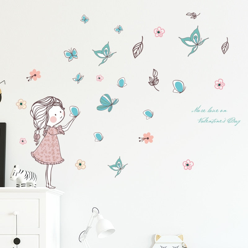 Cute Butterflies Girl's Room Wall Mural Removable PVC Wall Decal For Girls Bedroom Decor Simple Creative DIY Makeover For Nursery Room Wall Art Decoration