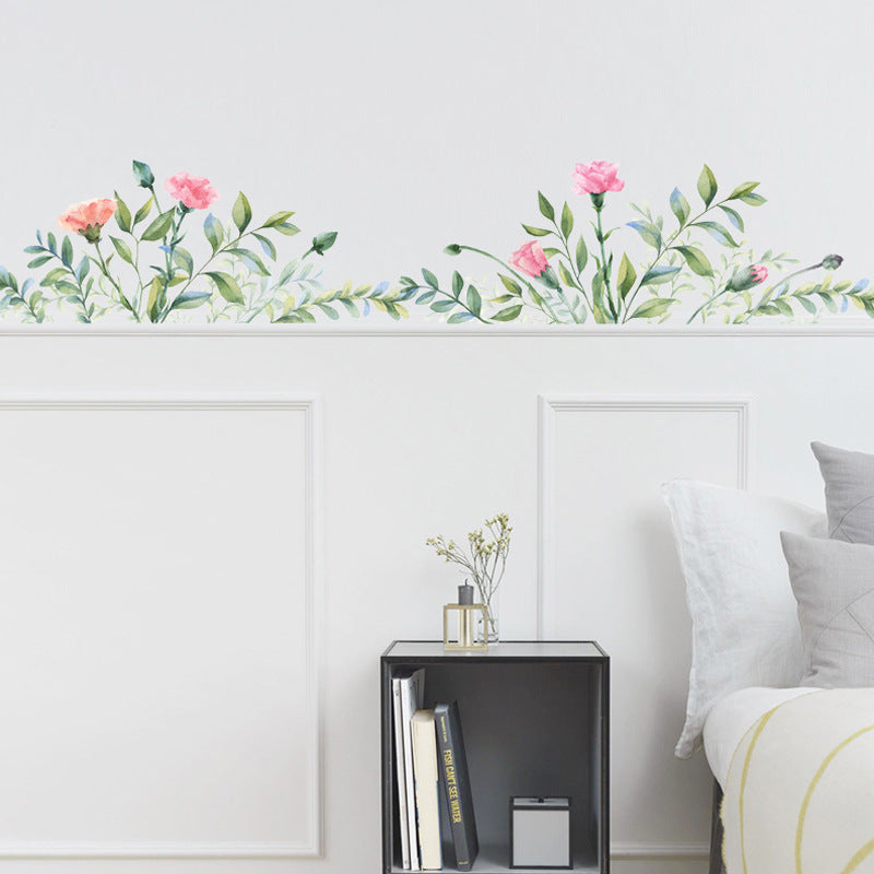 Green Leaves And Flowers Wall Mural Removable PVC Wall Decals For Living Room Bedroom Simple Modern Creative DIY Home Makeover Wall Art Decor