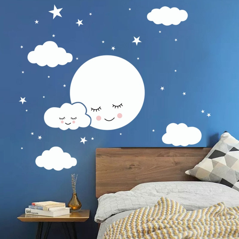 Sweet Dreams Cute Clouds White Wall Decals Removable PVC Vinyl Wall Murals For Baby's Bedroom Kids Room Creative Simple DIY Nordic Style Nursery Wall Art Decor