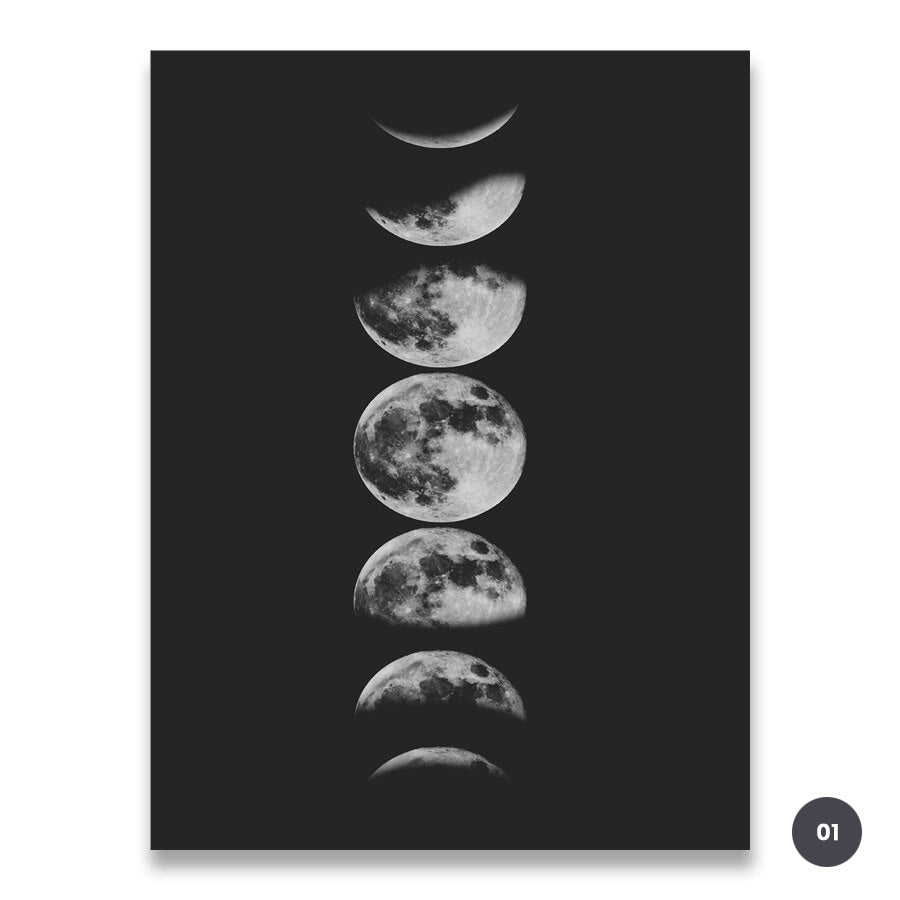 La Luna Black & White Moon Phases Wall Art Fine Art Canvas Prints Modern Posters For Bedroom Living Room Home Office Art Decor Trends 2023