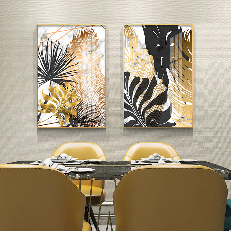 Nordic Tropical Gold Leaves Abstract Wall Art Posters Fine Art Canvas Prints Trendy Pictures For Modern Apartment Living Room Decor