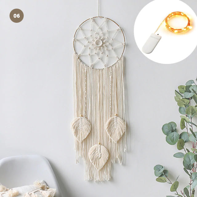 Moon And Stars Dream Catcher Naturally Inspired Cotton Macrame Earthy Hanging Decoration For Bedroom Living Room Essential Nordic Home Decor