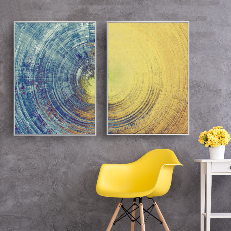 Yellow Meets Blue Contemporary Wall Art Fine Art Canvas Prints Abstract Circle Pictures For Office Interiors Living Room Modern Home Wall Art Decor