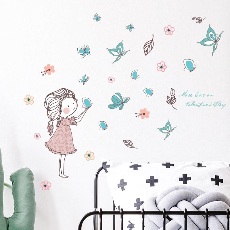 Cute Butterflies Girl's Room Wall Mural Removable PVC Wall Decal For Girls Bedroom Decor Simple Creative DIY Makeover For Nursery Room Wall Art Decoration