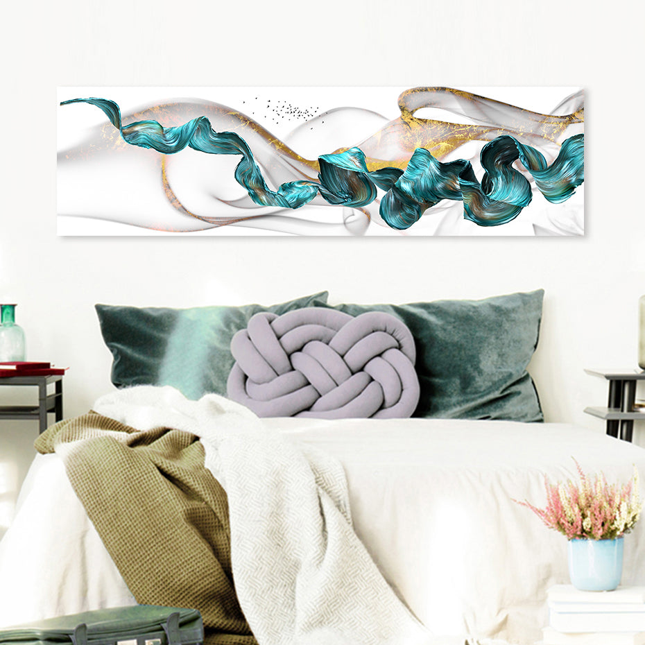 Modern Scenic Abstract Wall Art Wide Format Golden Jade Splash Fine Art Canvas Print Fashionable Pictures For Living Room Bedroom Wall Art Decor