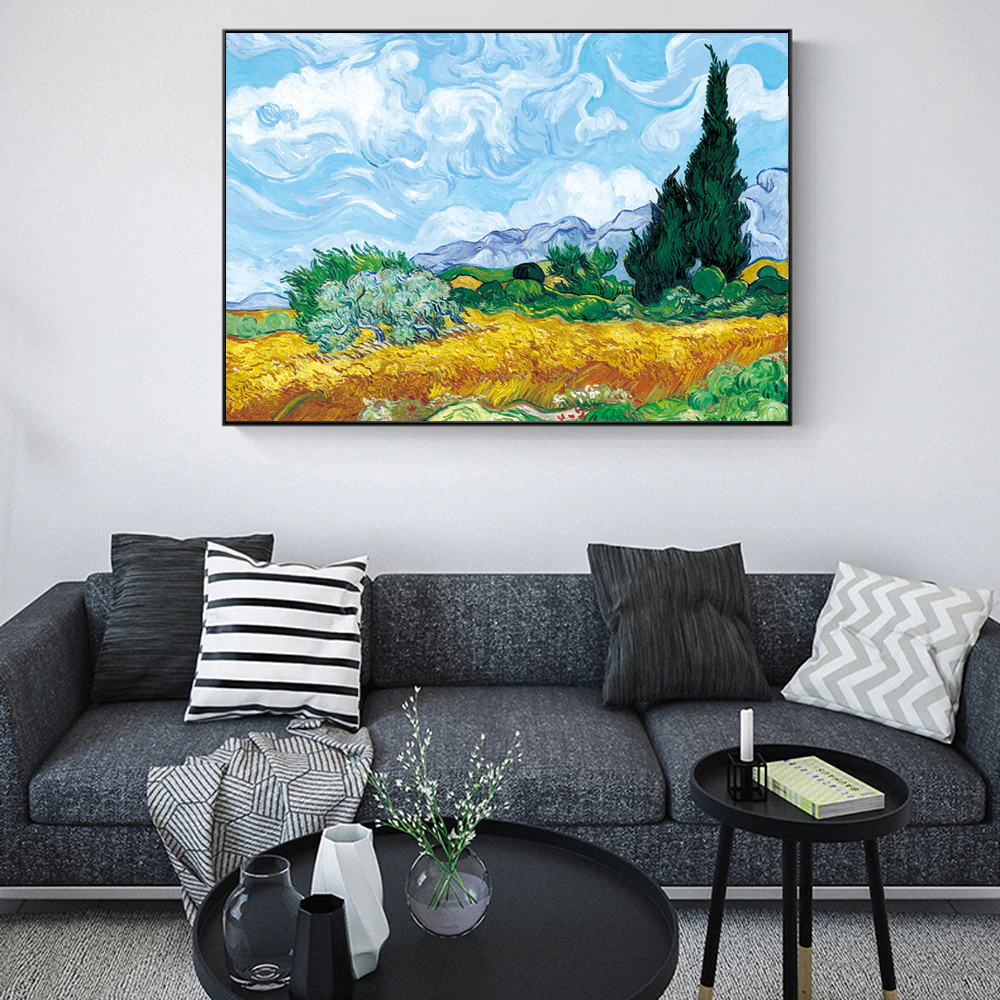 Famous Paintings Vincent Van Gogh Wheatfield With Cypress Tree Fine Art Canvas Print Classic Post-Impressionism Landscape Wall Art Decor