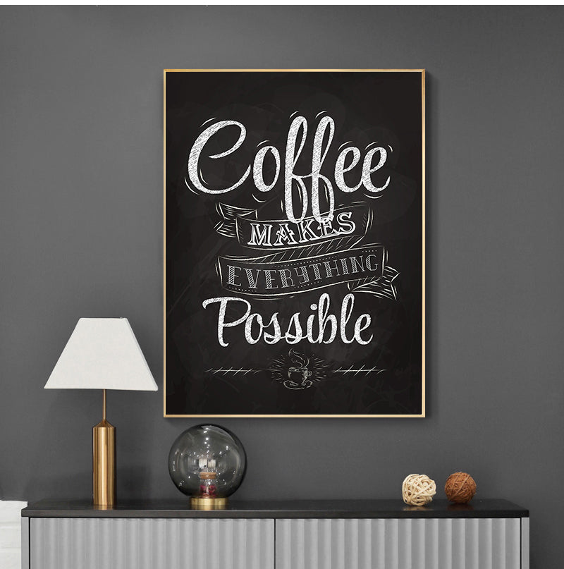 Retro Café Chalkboard Style Coffee Quote Wall Art Fine Art Canvas Print Black White Poster Picture For Kitchen Dining Room Coffee Shop Art Decor