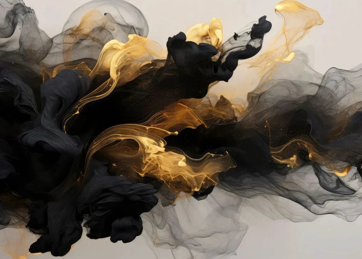 Modern Flowing Geometry Black Golden Abstract Wall Art Fine Art Canvas Prints Pictures For Living Room Dining Room Home Office Decor