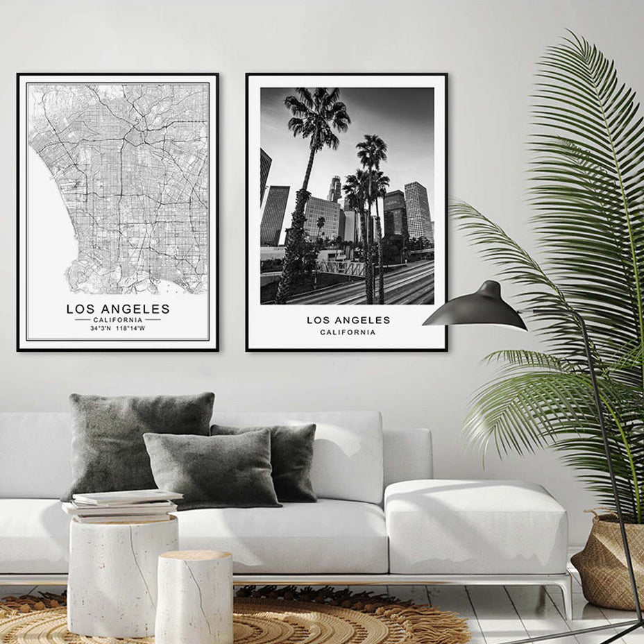 Los Angeles Cityscape Wall Art Fine Art Canvas Print California LA City Map Black White Minimalist Posters For Living Room Nordic Style Home Office Decor