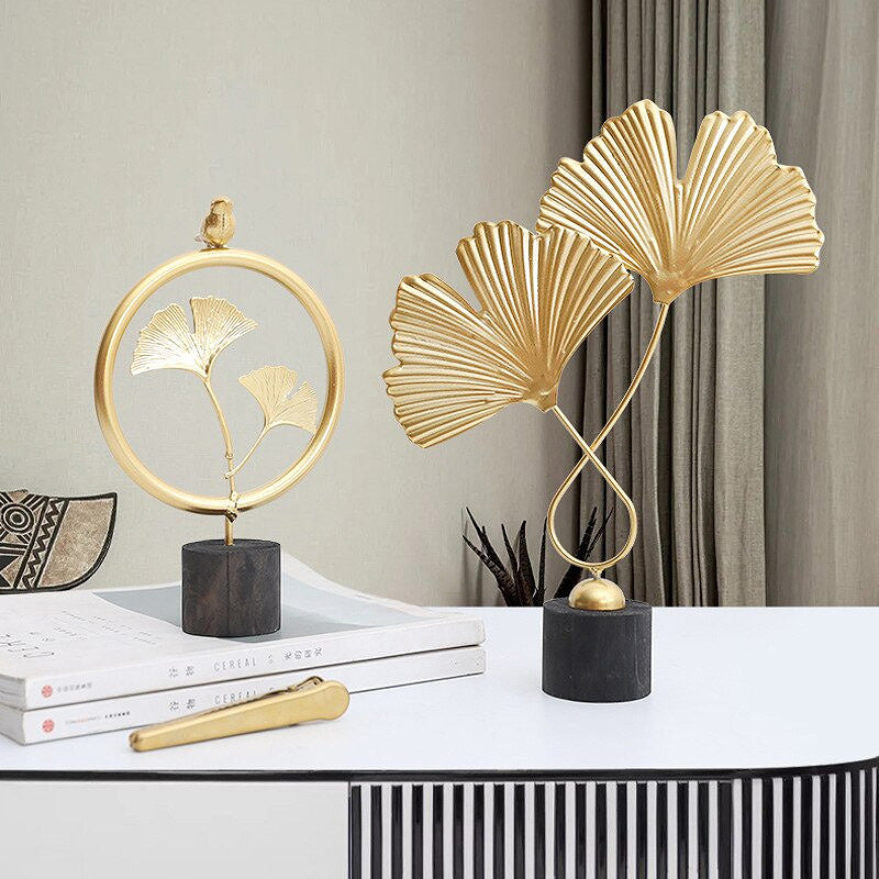 Creative Golden Floral Leaves Ornament Elegant Statuette For Modern Living Room Table Sideboard Bookshelf Mantelpiece Decoration Nordic Home Interior Styling