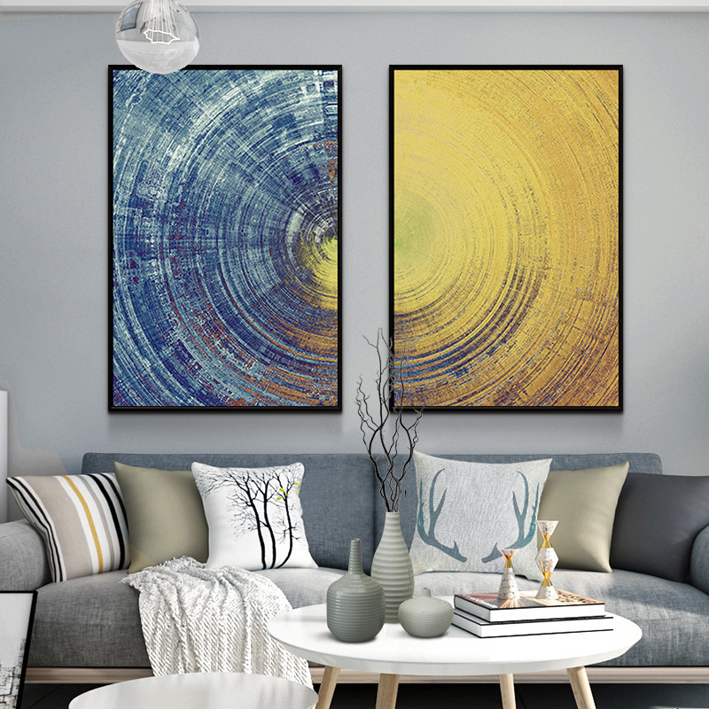 Yellow Meets Blue Contemporary Wall Art Fine Art Canvas Prints Abstract Circle Pictures For Office Interiors Living Room Modern Home Wall Art Decor