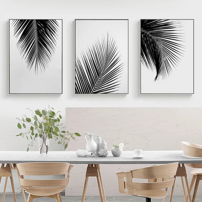 Palm Leaves Minimalist Wall Art Fine Art Canvas Prints Black White Posters For Modern Living Room Pictures For Simple Living