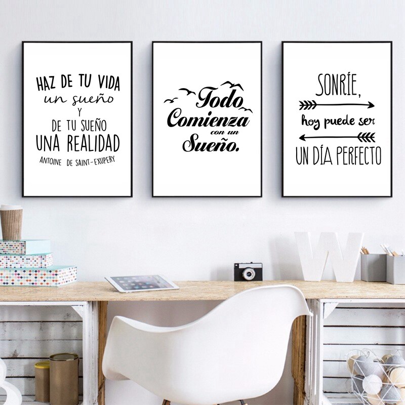 Positive Quotes In Spanish Wall Art Fine Art Canvas Prints Minimalist Black White Inspirational Daily Mantra Motivational Posters For Study Room Dorm Wall Decor