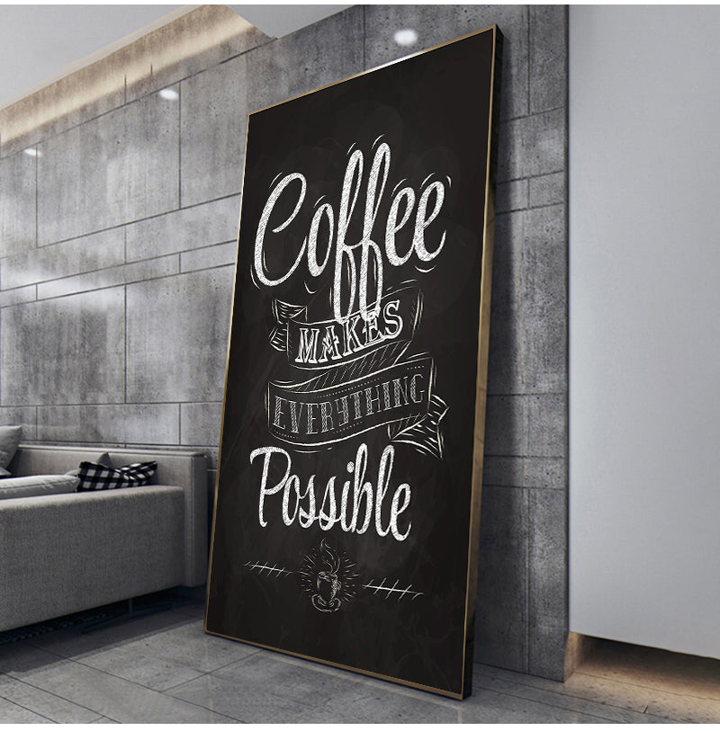 Retro Café Chalkboard Style Coffee Quote Wall Art Fine Art Canvas Print Black White Poster Picture For Kitchen Dining Room Coffee Shop Art Decor