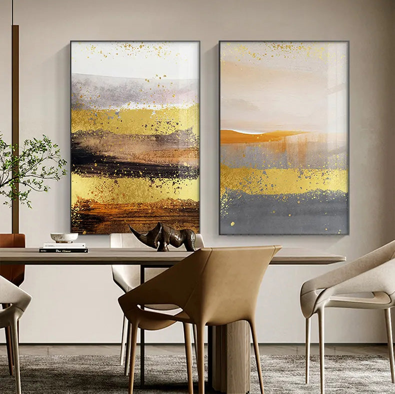 Abstract Nordic Landscape Wall Art Fine Art Canvas Prints Golden Rustic Hues Pictures For Modern Apartment Living Room Contemporary Home Decor