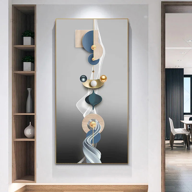 Auspicious Golden Deer Abstract Geometrical Landscape Wall Art Vertical Format Pictures For Entrance Hallway Home Office Decor