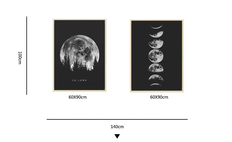 La Luna Black & White Moon Phases Wall Art Fine Art Canvas Prints Modern Posters For Bedroom Living Room Home Office Art Decor Trends 2023